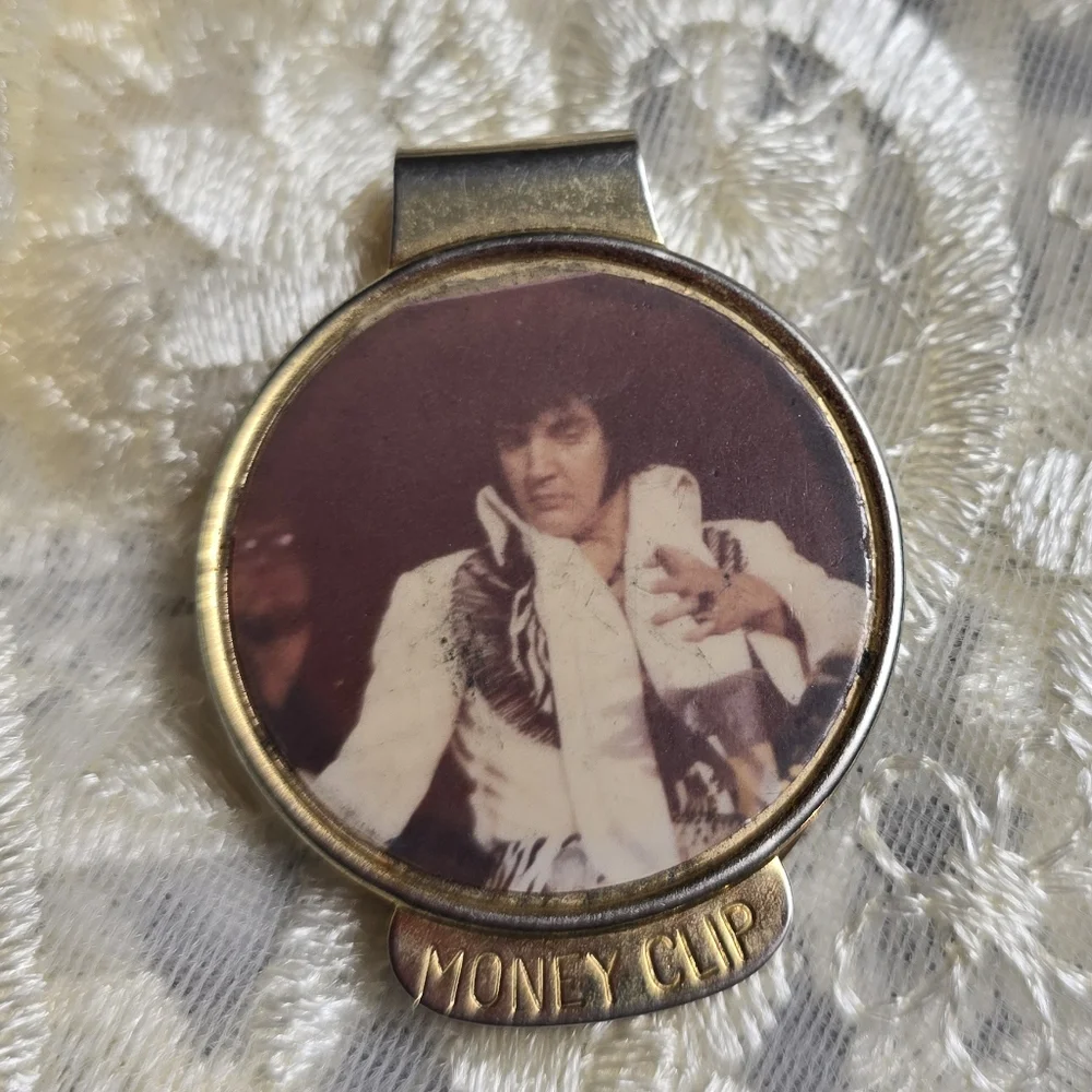 Vintage Gold-tone Elvis Money Clip with Portrait!